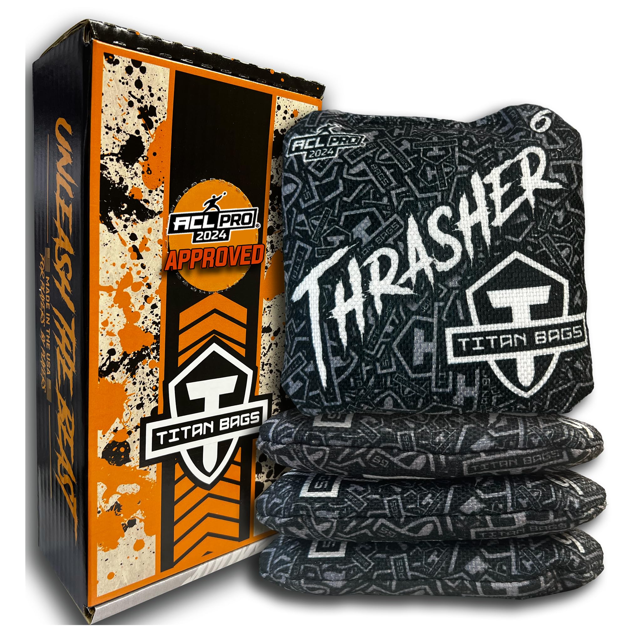 WGC Titan Thrasher ACL PRO Approved Toss Bags - Premium Regulation Cornhole Bags - Upgrade Your Standard Bean Bag Toss Bags & Cornhole Set - 16oz - 6" x 6" (Set of 4)