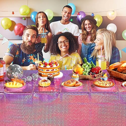 Miniatura 7 de Iridescence - Manteles de plástico holográficos para niñas, fiestas, bodas, discotecas, bailes, cumpleaños, vacaciones, fiesta de sirena, 54 x 108