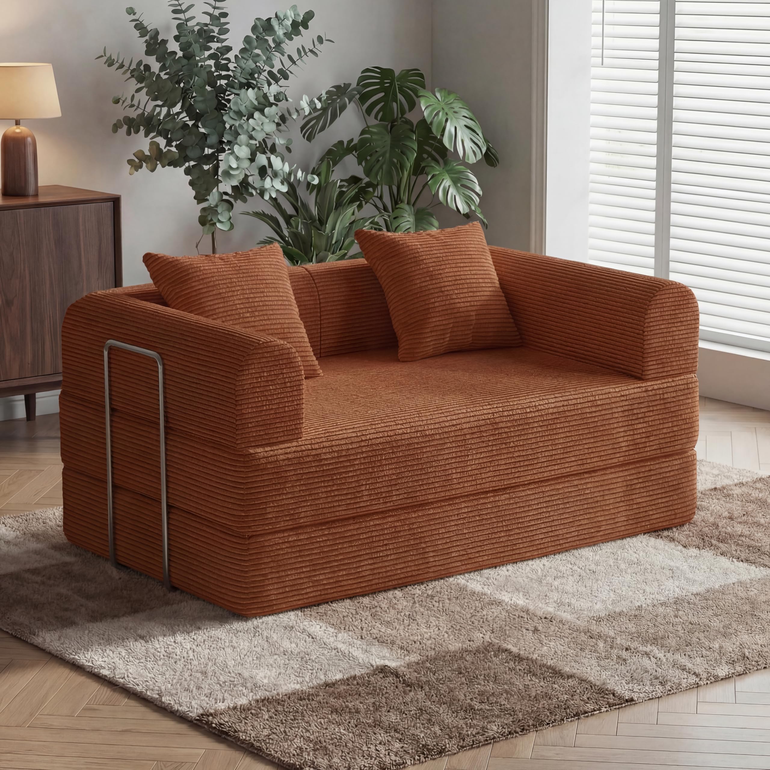 HouseMila 59 Boneless Couch 4-in-1 Futon Sofa Bed Modular Loveseat Sleeper Folding Compressed Couch with Pillows No Assembly