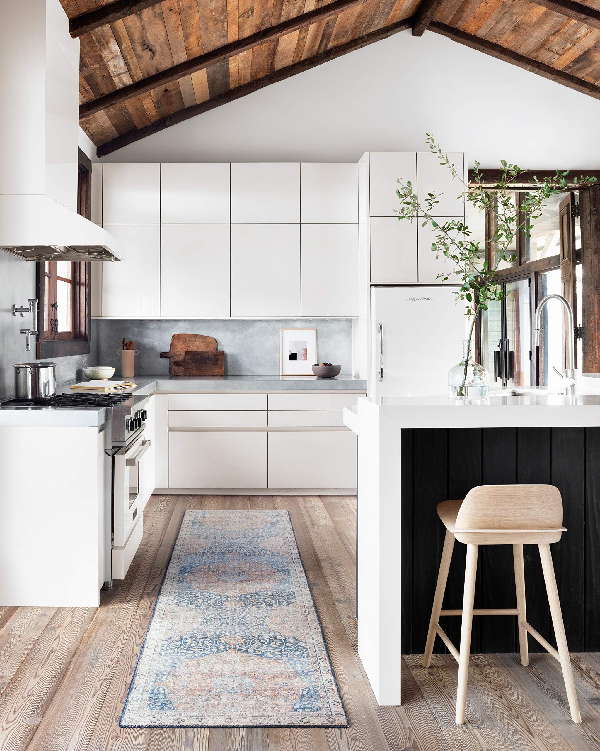 Loloi Layla Collection LAY-07 Blue/Tangerine 2'-6" x 7'-6" .13" Thick Runner Rug, Soft, Durable, Vintage Inspired, Distressed, Low Pile, Non-Shedding,