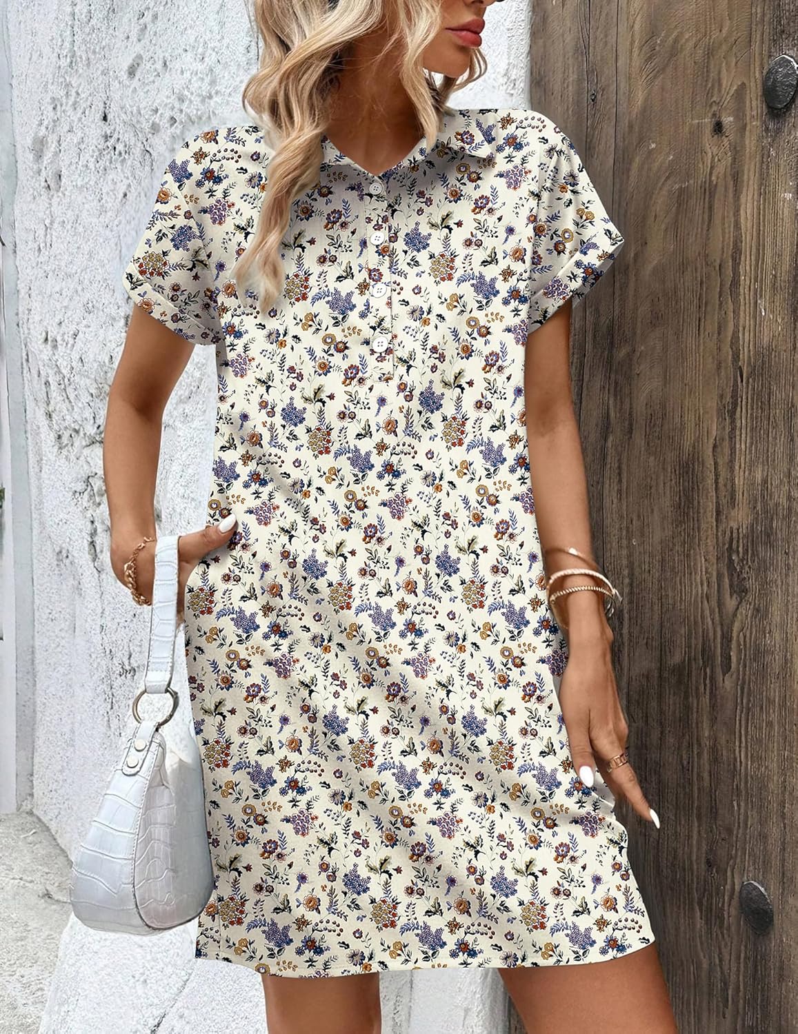 Zeagoo Womens Cotton Shirt Dress Summer Casual Short Sleeve Button Down Beach Cover Up Shirts with Pockets - Image 5