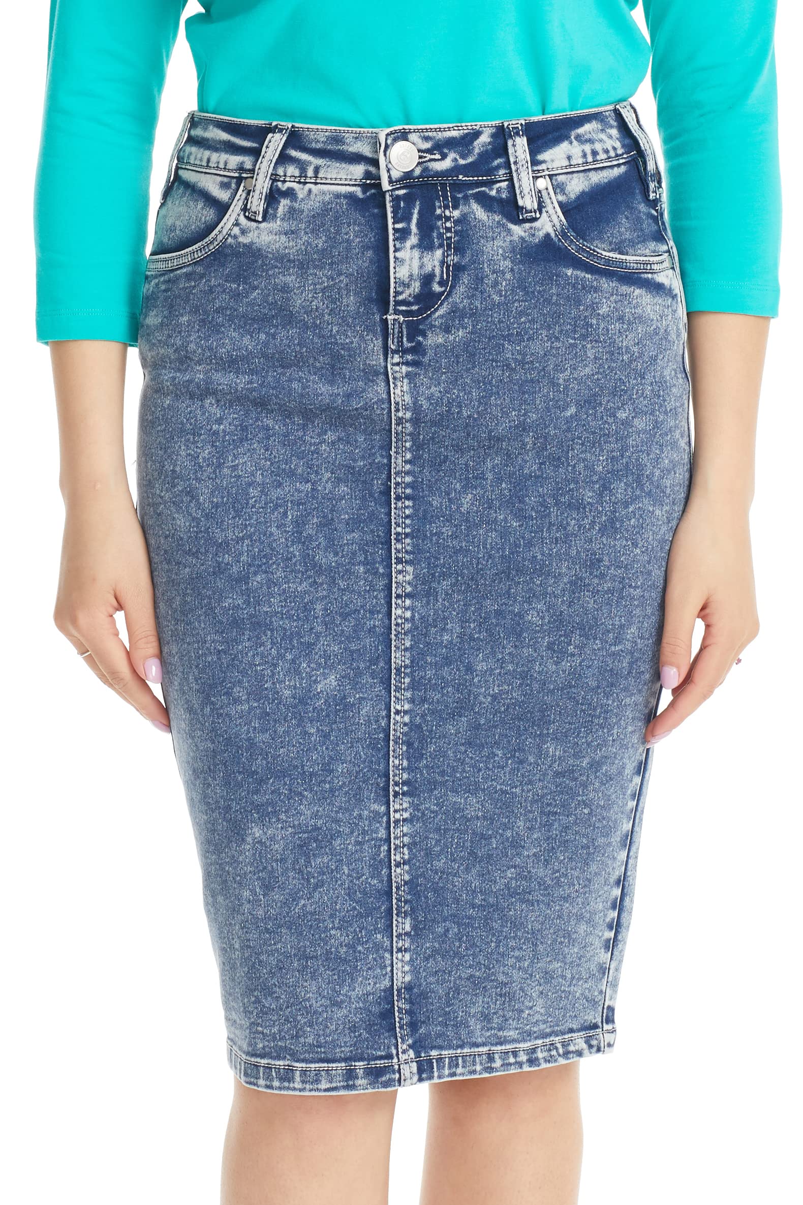 ESTEEZ Women's Slimming Denim Pencil Skirt with Tummy Control Panel – 'Miami'