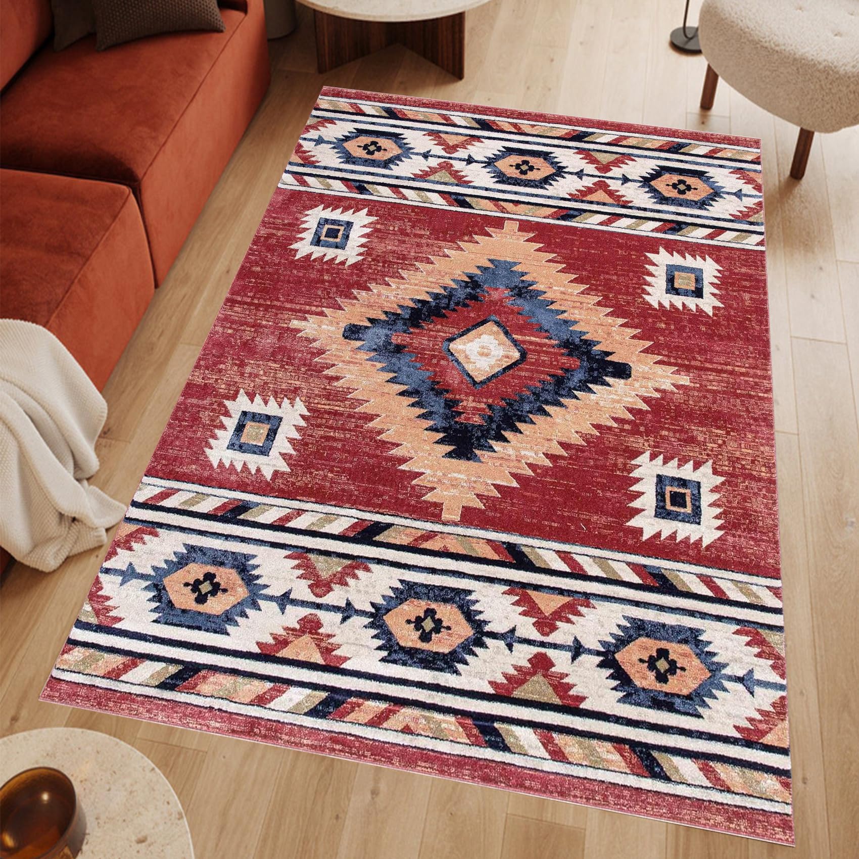 Tapis lavable de salon 200x290 cm : grand modèle antidérapant rouge