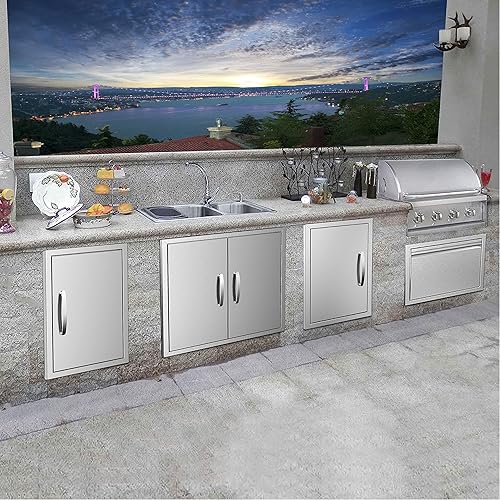Miniatura 33 de Puertas de cocina para exteriores, 31 pulgadas de ancho x 24 pulgadas de alto, puertas de acceso dobles para barbacoa, acero inoxidable 304
