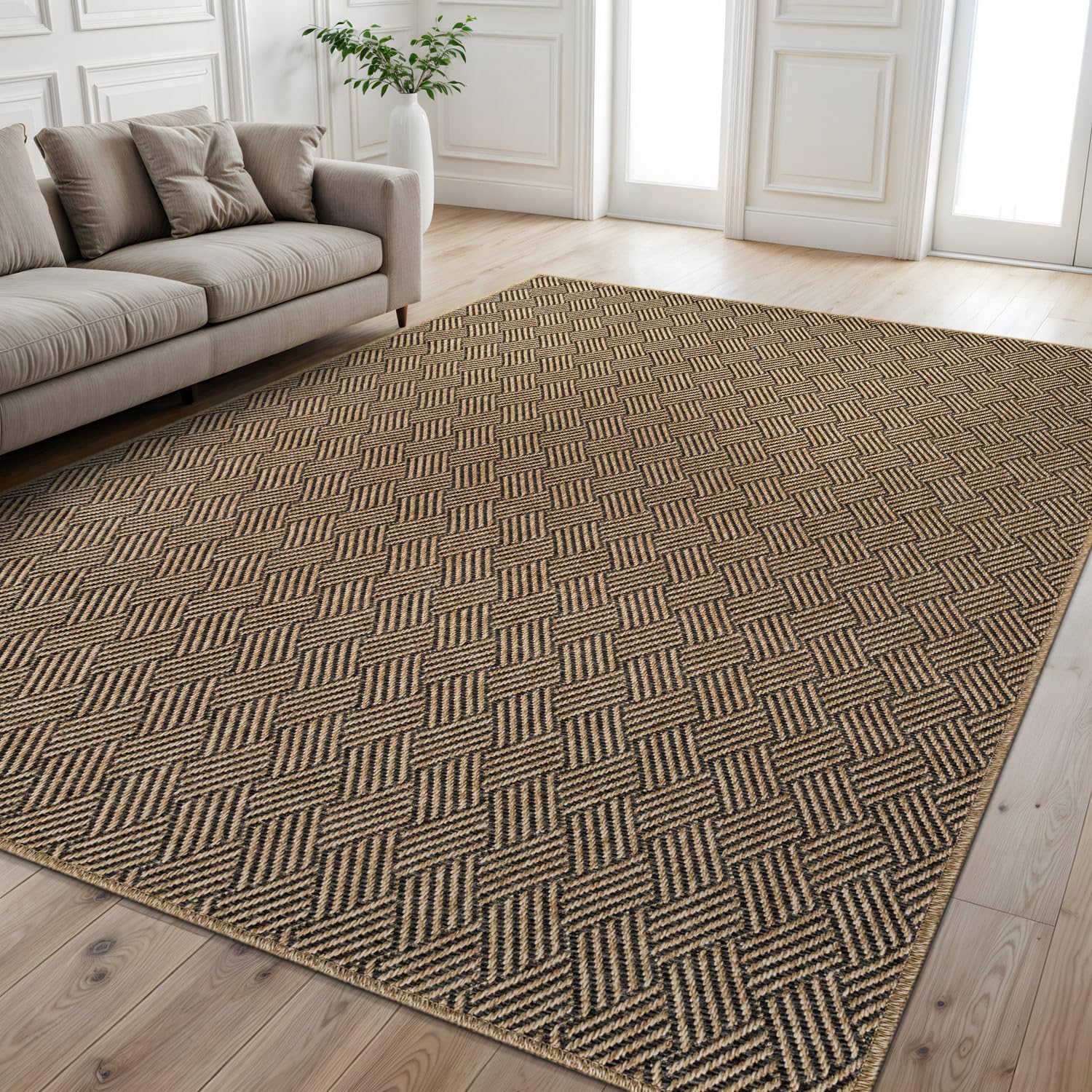 Luul Home Easy Jute Rugs 6x9 Herringbone Natural Color Living Room Indoor Outdoor Area Rug for Patio and Kitchen Rug High Traffic Washable Easy to Clean Solid Boho Woven Design Carpet (6 x 9)