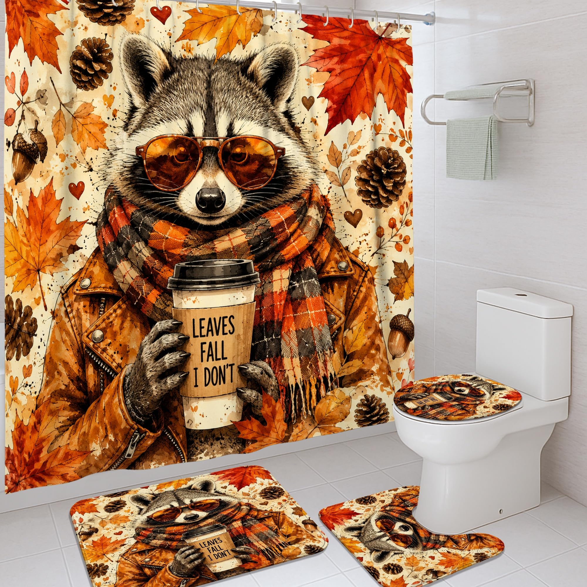 Rideau de douche anti éclaboussures orange automne en tissu