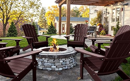 Miniatura 9 de Juego de 2 sillas Adirondack de plástico resistentes a la intemperie, sillas para exteriores, 5 escalones, fácil instalación, como madera real,