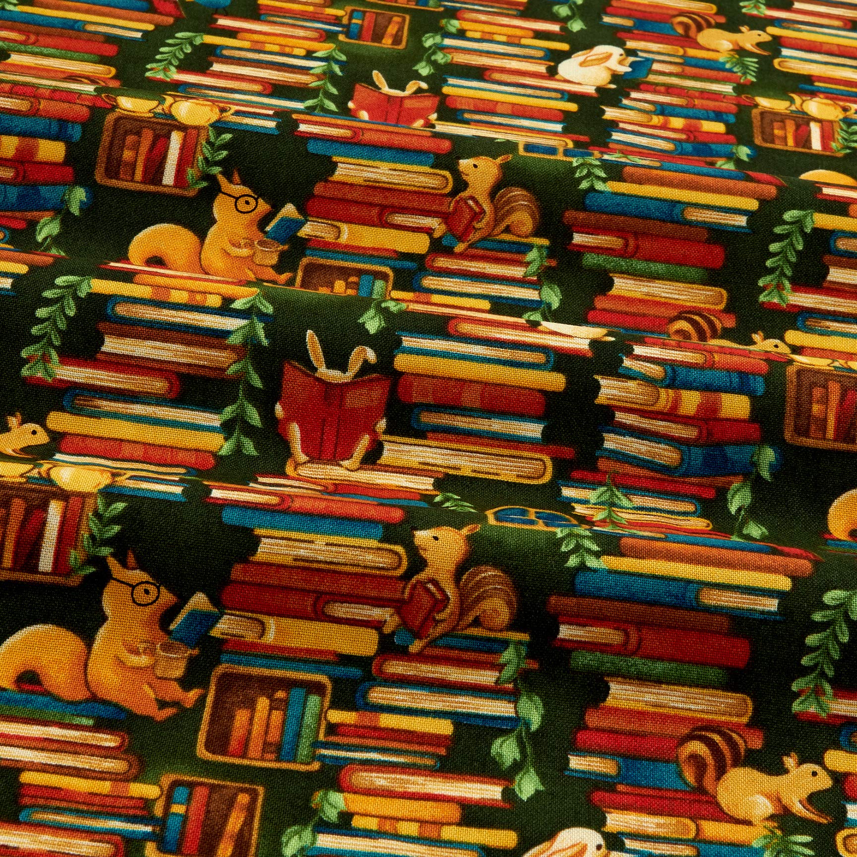 Paintbrush Studios Forest Fables Stacked Books Orange Green, Quilting Fabric by the Yard - Image 2