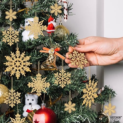 Miniatura 4 de KatchOn, Adornos dorados de copo de nieve para árbol de Navidad, grande, paquete de 36 unidades, adornos de copo de nieve con purpurina,