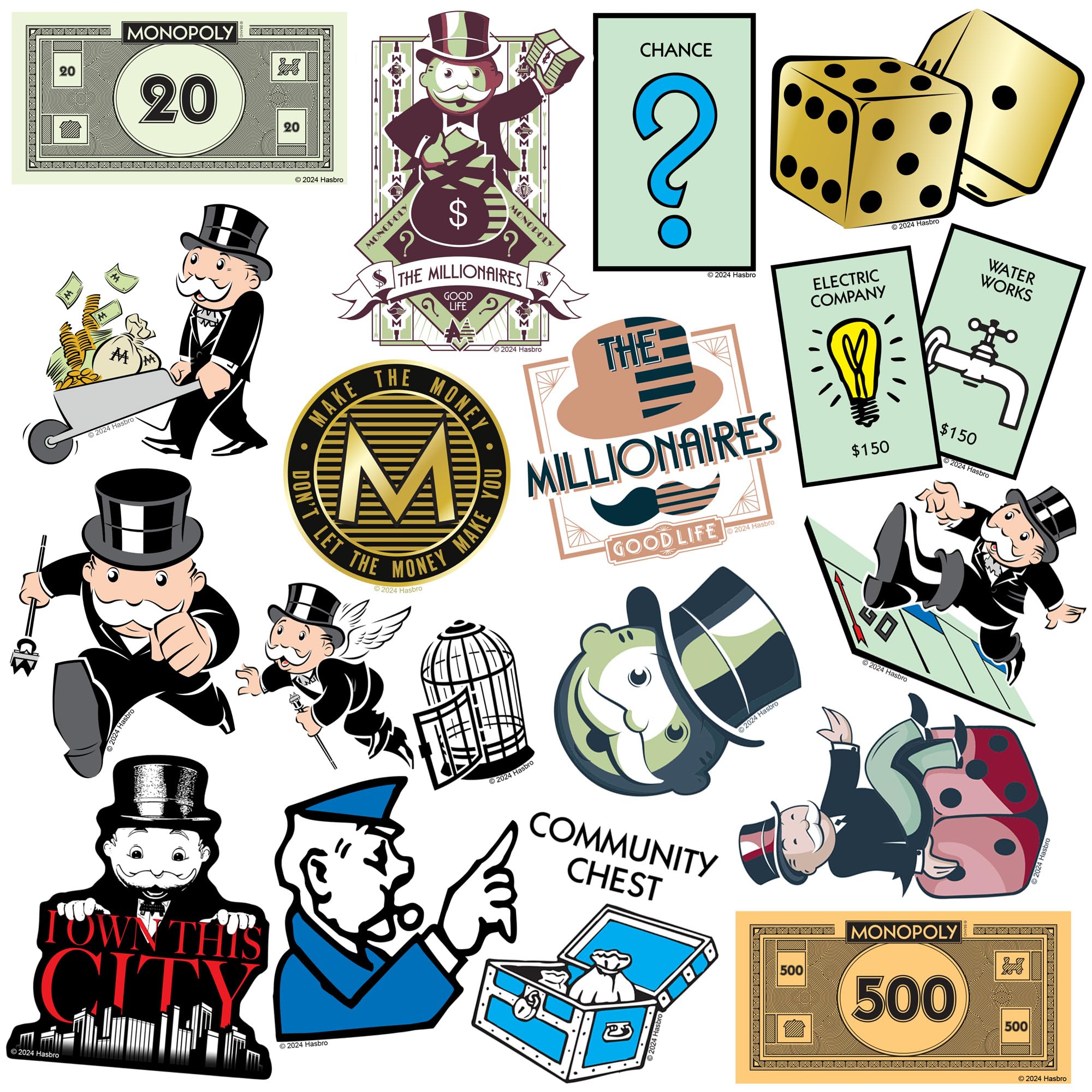 Monopoly Vinyl-Aufkleber, groß, 50 Stück, für Laptop, Wasserflasche, Scrapbooking, Tablet, Skateboard, drinnen und draußen