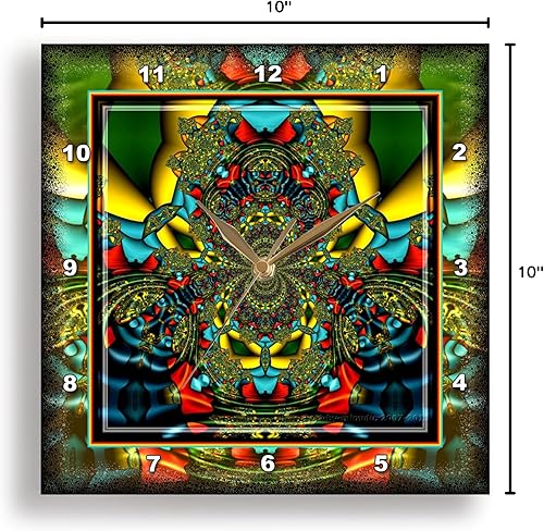 Miniatura 9 de 3dRose DPP_24841_1 Psychedellica 2 Hippie Flowerpower Retro Fractal Psicodélico Rojo Amarillo Azul Retro Oriental India-Reloj de pared, 10 x 10