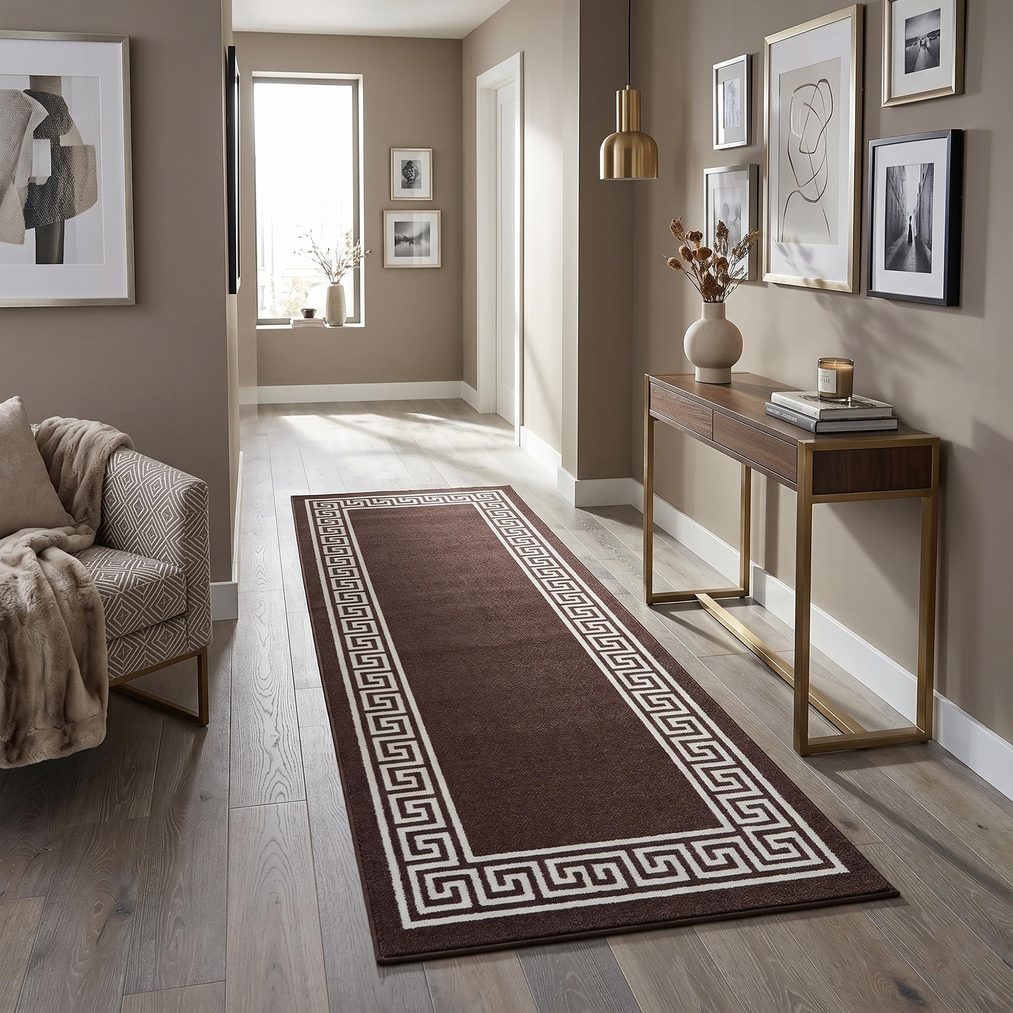 Rugs Haven - Elysia Washable Hallway Carpet Runners, Non-Slip Floor Mats for Kitchen, Living Room, Corridor, Entryway, Door Entrances (Brown &Cream, 80x300cm)