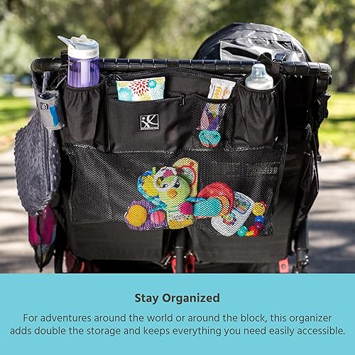 Miniatura 3 de J.L. Childress Organizador doble para cochecito con compartimento grande de almacenamiento de malla, accesorio para cochecito con bolsa de