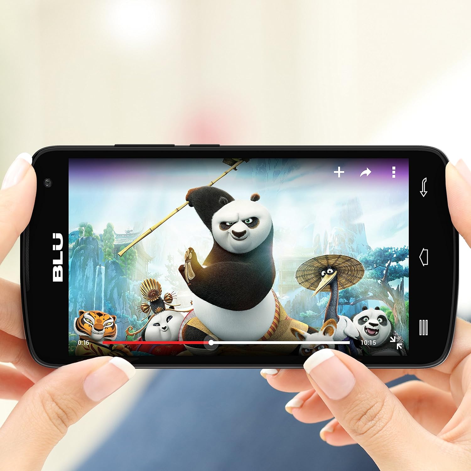 BLU Studio X8 HD smartphone shown from multiple angles: front, back, and sides, highlighting its physical design and button placement.