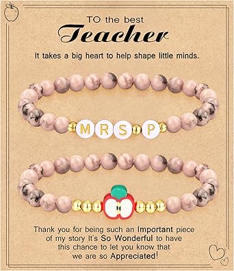 Teacher Appreciation Gifts for Women,Teacher Must Haves Initial Bracelet Mrs Miss End of Year Teacher Gifts Thank You for Helping Me Grow Music Math Science Teachers Bracelets Retirement 2 Set Jewelry