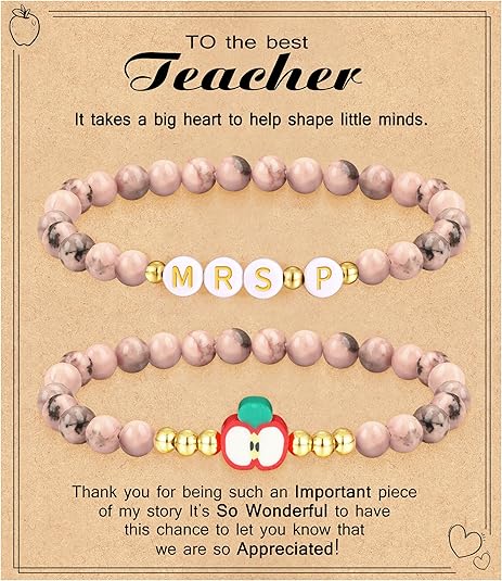 Teacher Appreciation Gifts for Women,Teacher Must Haves Initial Bracelet Mrs Miss End of Year Teacher Gifts Thank You for Helping Me Grow Music Math Science Teachers Bracelets Retirement 2 Set Jewelry