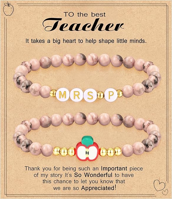 Teacher Appreciation Gifts for Women,Teacher Must Haves Initial Bracelet Mrs Miss End of Year Teacher Gifts Thank You for Helping Me Grow Music Math Science Teachers Bracelets Retirement 2 Set Jewelry
