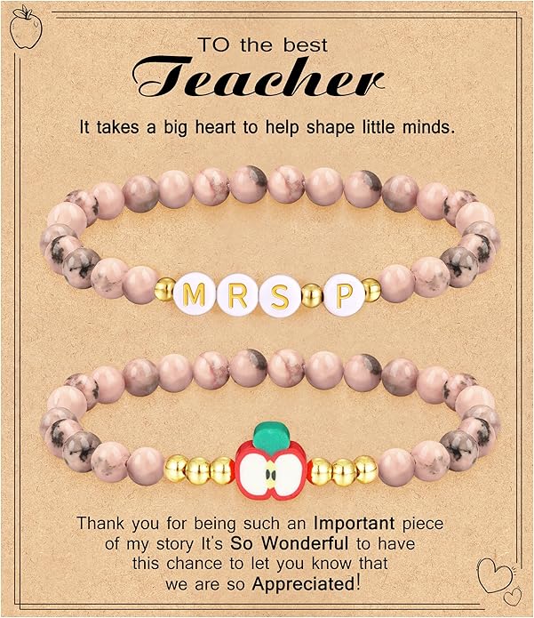 Teacher Appreciation Gifts for Women,Teacher Must Haves Initial Bracelet Mrs Miss End of Year Teacher Gifts Thank You for Helping Me Grow Music Math Science Teachers Bracelets Retirement 2 Set Jewelry
