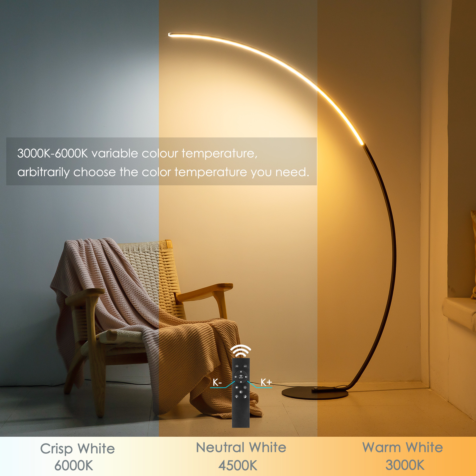68"x41" Knurled Metal Arc Floor Lamp With Tiered Shade Brass - Threshold™: Curved Standing Illumination For Living Room - View #6