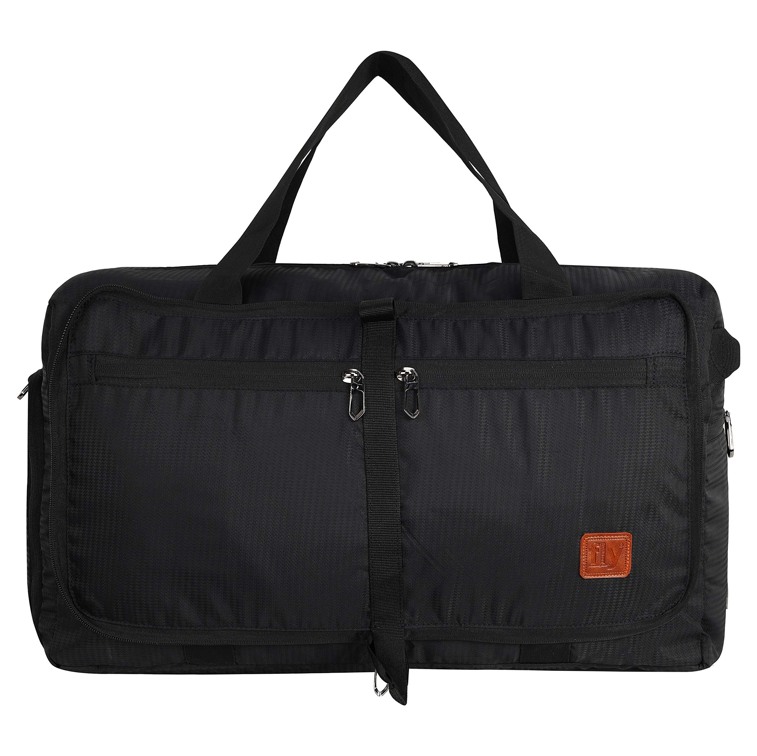 Fly Fashion Polyester Foldable Duffle Travel Convertible Bag Luggage for Travel, Packing and Storage for Men Women - Black-image-0
