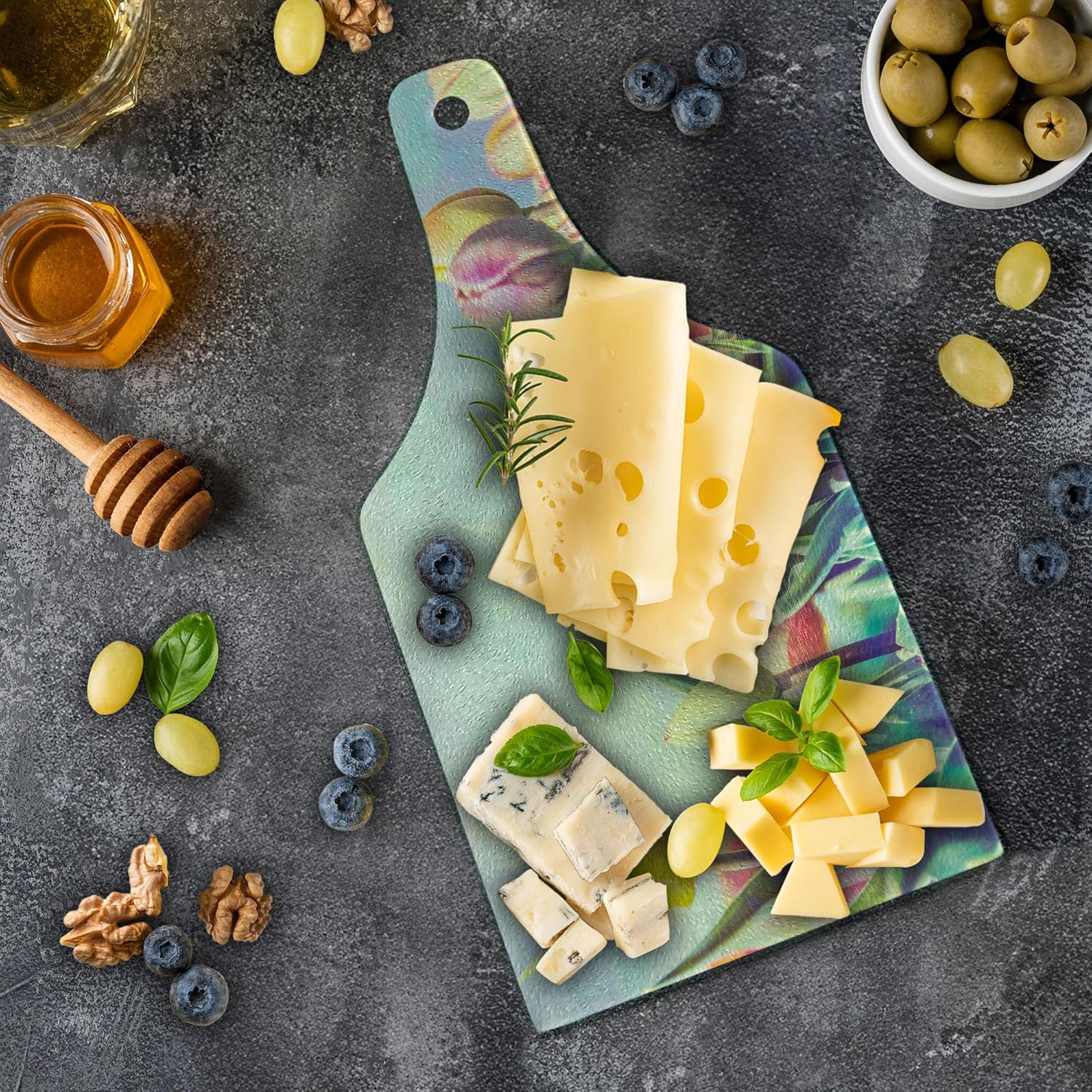 Ambesonne Pastel Cutting Board, Tulips Flower Bed in Park Serene Landscape Happiness Fresh Spring Environment Image, Decorative Tempered Glass Cutting Serving Board, Wine Bottle Shape, Bluegrey Yellow