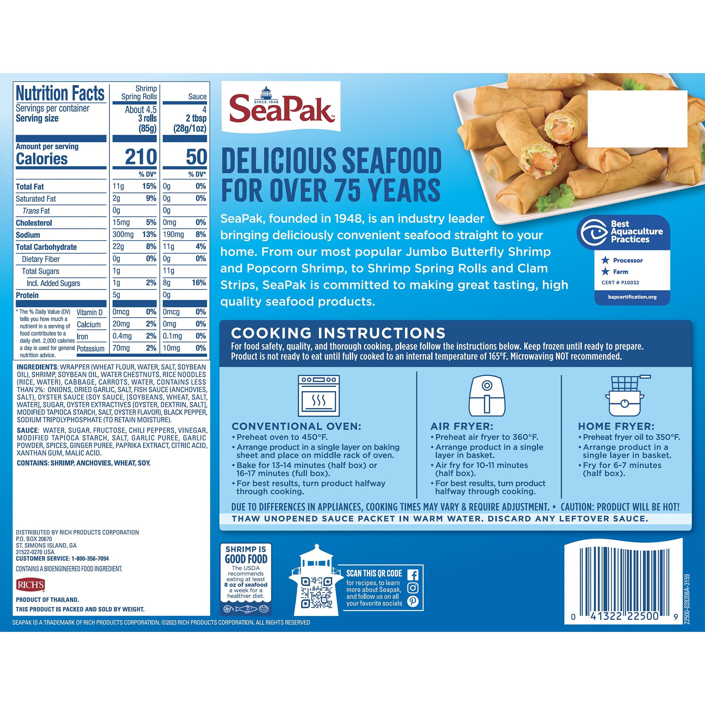 SeaPak Frozen Meals - Shrimp Spring Rolls with Sweet Chili Sauce Easy to Bake Frozen Appetizers for Parties — view 2