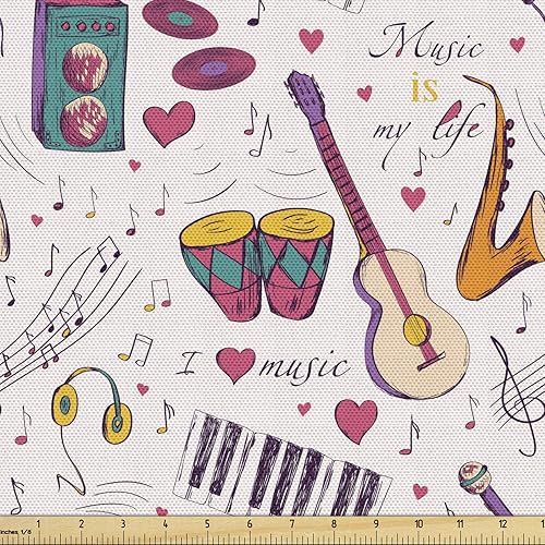 Vista 161 de Ambesonne Tela beige de The Yard, ilustración contemporánea de animales marinos en estilo retro, arte de caballito de mar de cangrejo de pulpo, tela