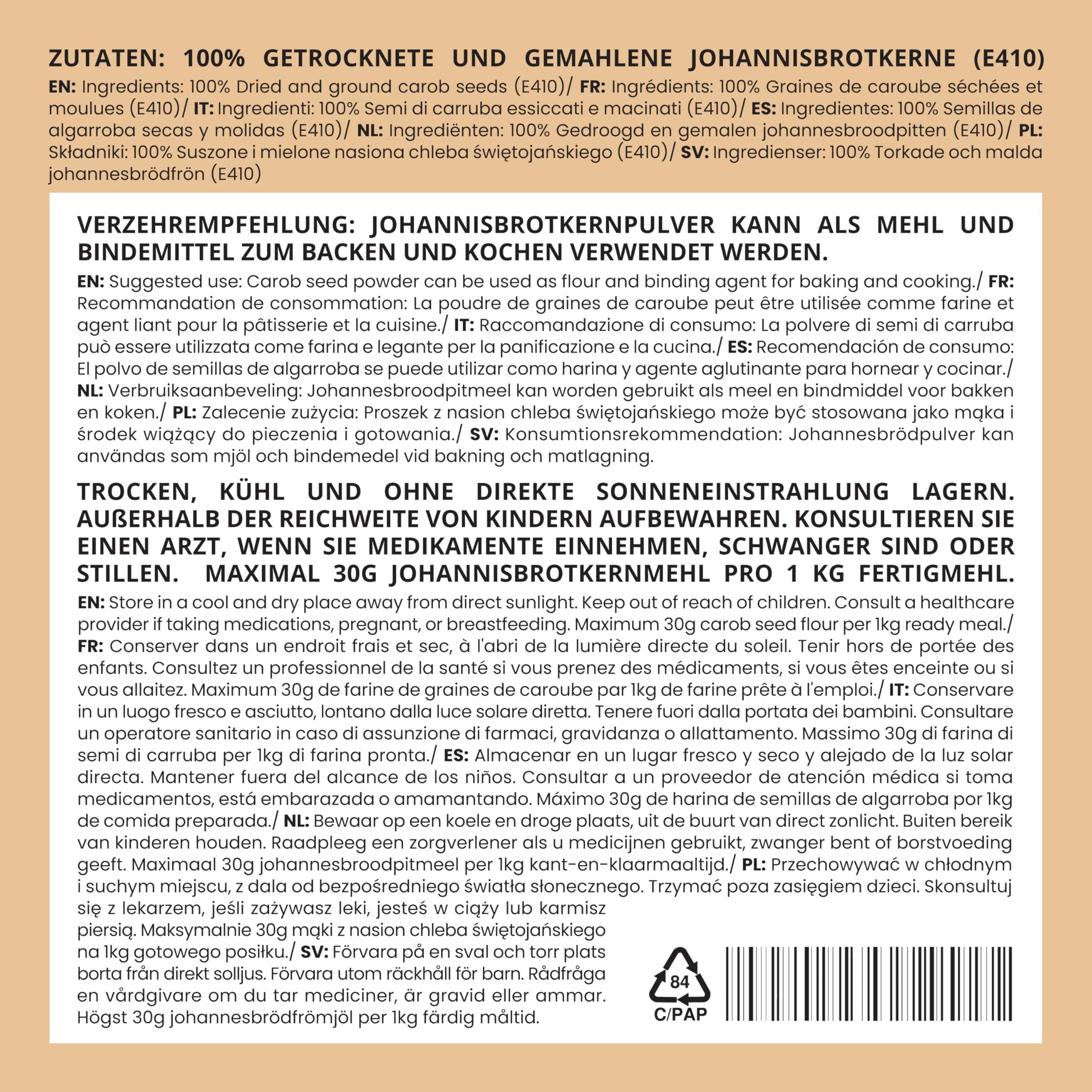 IDDA Herbal Poudre de Caroube E410 500g, Graines de Caroube Poudre sans Gluten, Viscosité 3000 CPS