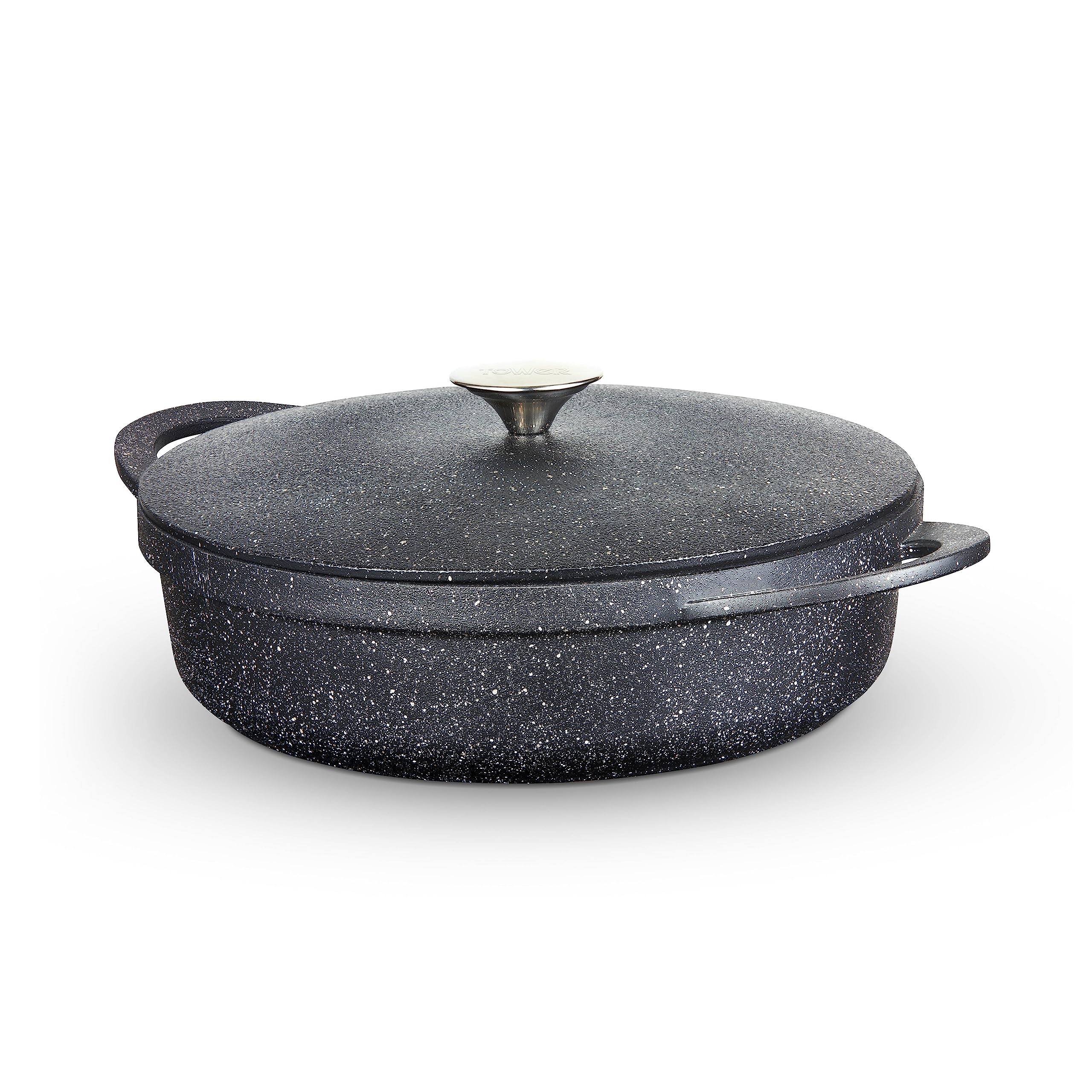Tower Shallow Casserole Dish, 28cm, Non-Stick, Lightweight Aluminium T900191 in Black