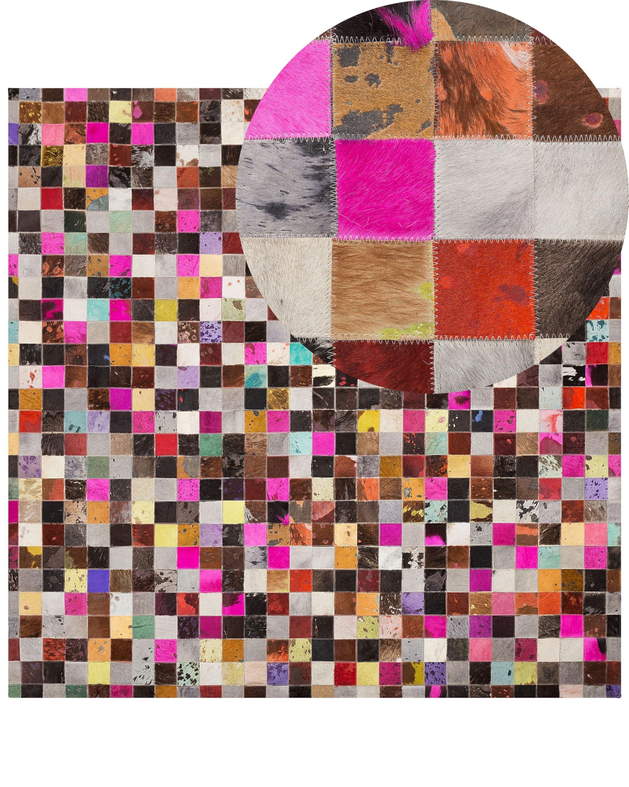 Beliani Tapis Rectangulaire Multicolore en Cuir Patchwork pour Intérieur au Style Moderne 200 x 200 cm