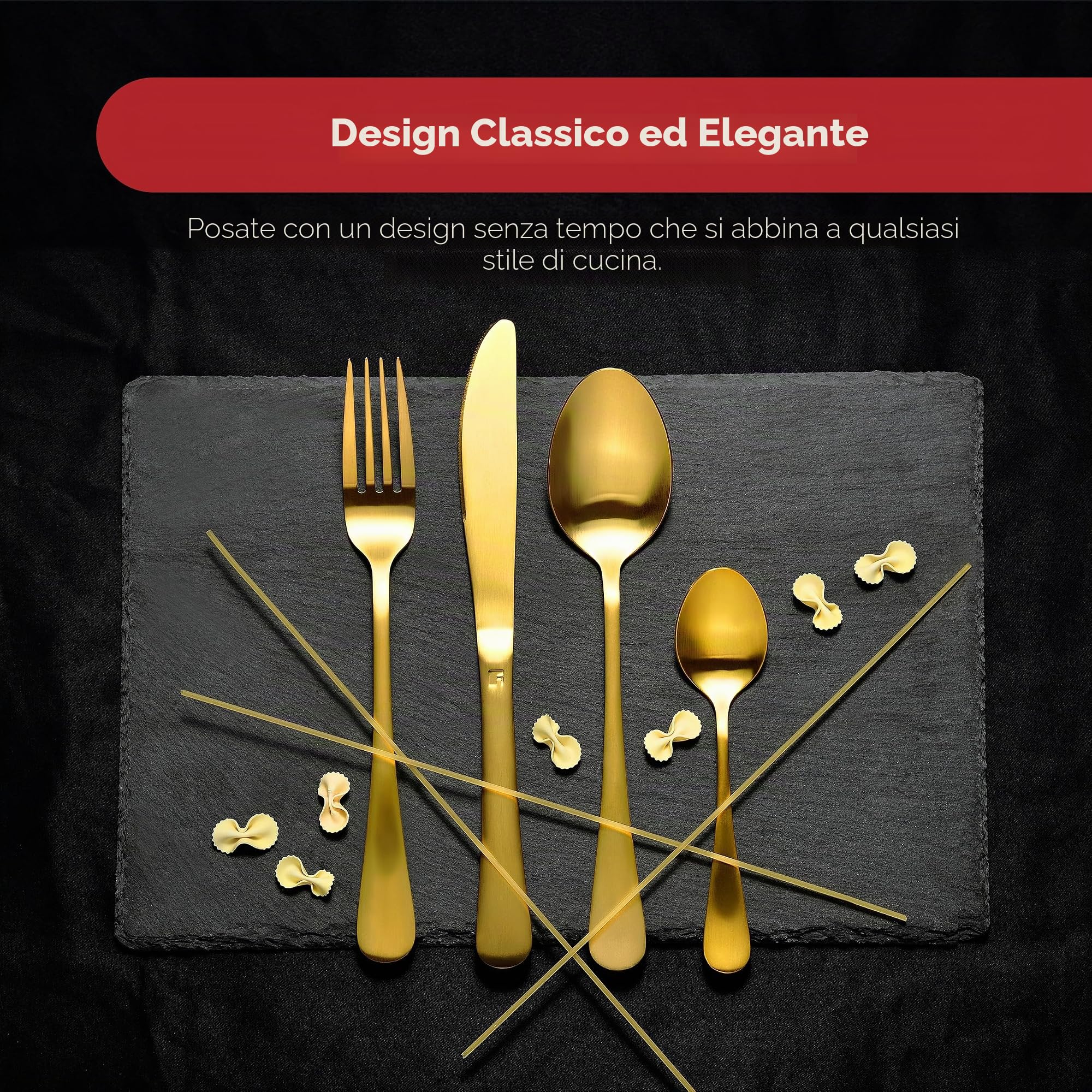 BERGNER Set 24 pezzi di posate in acciaio inox Monaco Oro Opaco
