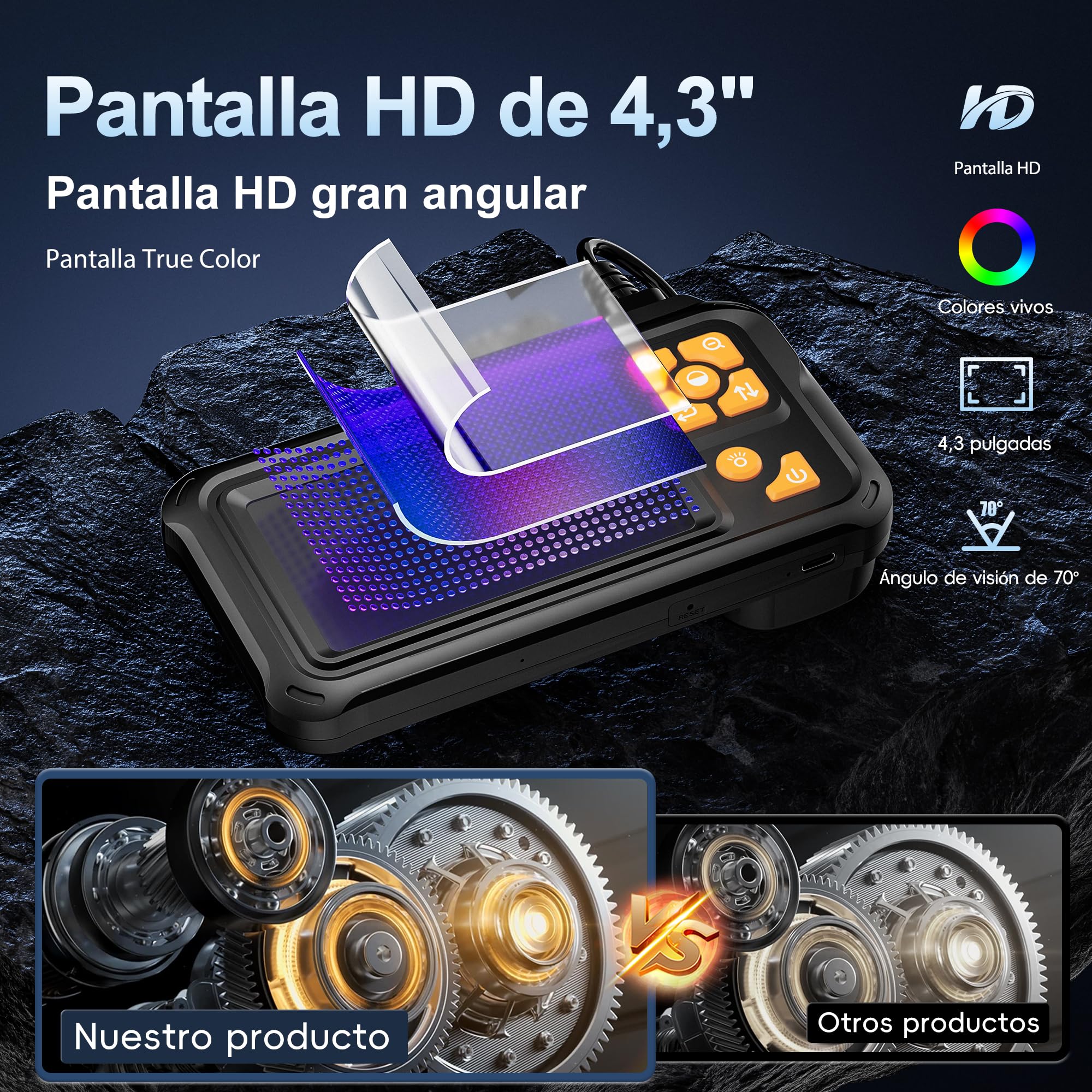 15m Cámara Endoscopio con Luz,Cámara de Inspección Borescópica 1080P HD con 8 Luces LED,Herramienta de Desagüe Impermeable IP67 con Pantalla IPS de 4.3",Cable Semirrígido para Automóviles y Fontanería
