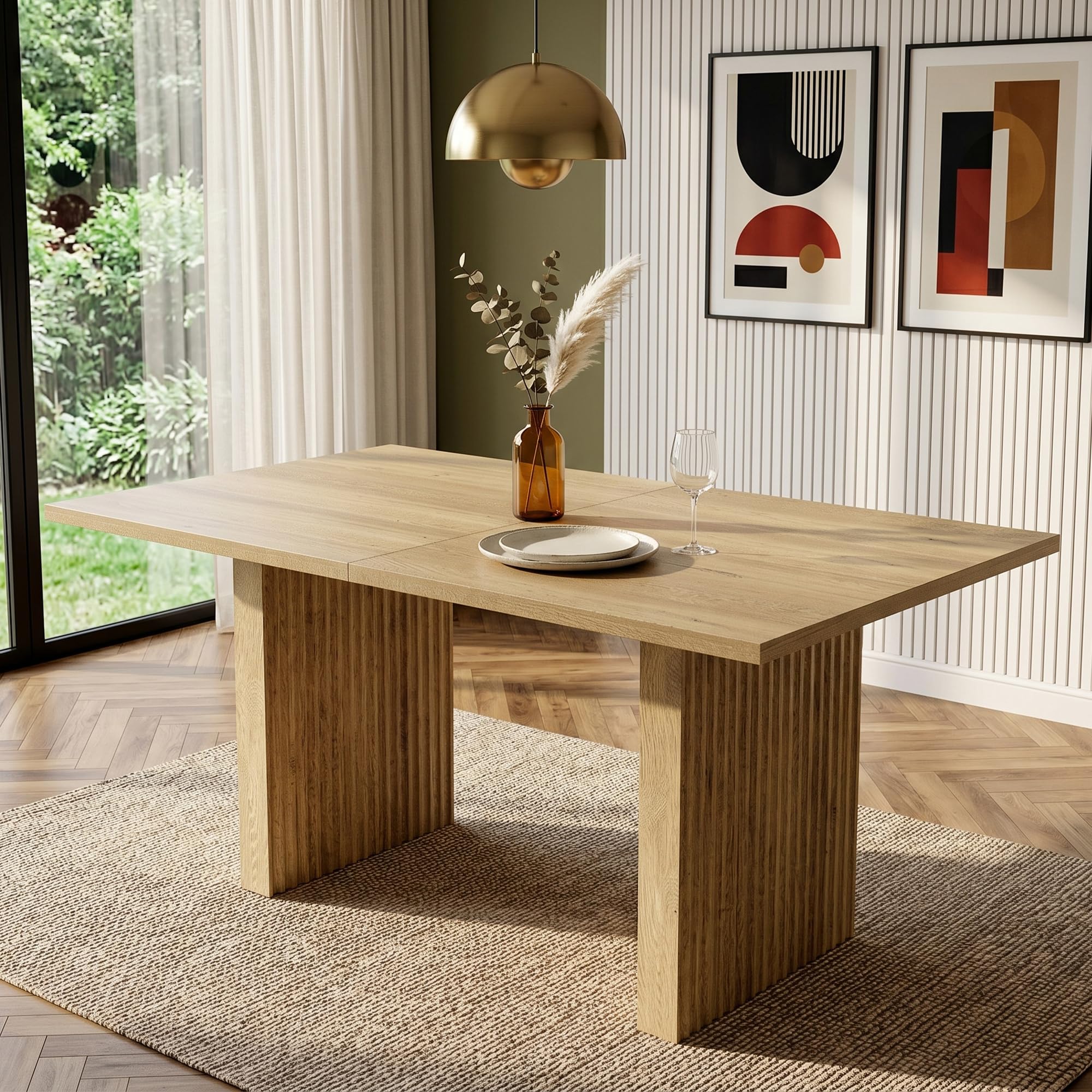 Rozsuwany stół do jadalni 140-200 x 90 cm, dąb, prostokątny stół kuchenny dla 6-8 osób, płyta MDF o grubości 3 cm, synchronicznie ruchome nogi, zajmuje mało miejsca stół do jadalni z lamelkami