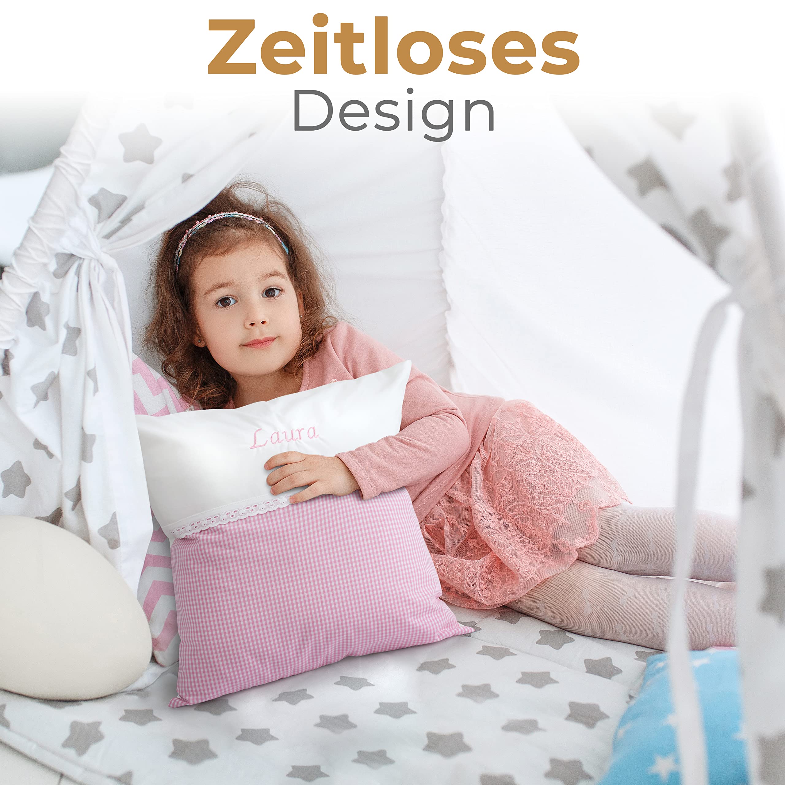FADENZAUBER Babykissen personalisierbar mit Namen 50x50 cm für Jungs/Mädels