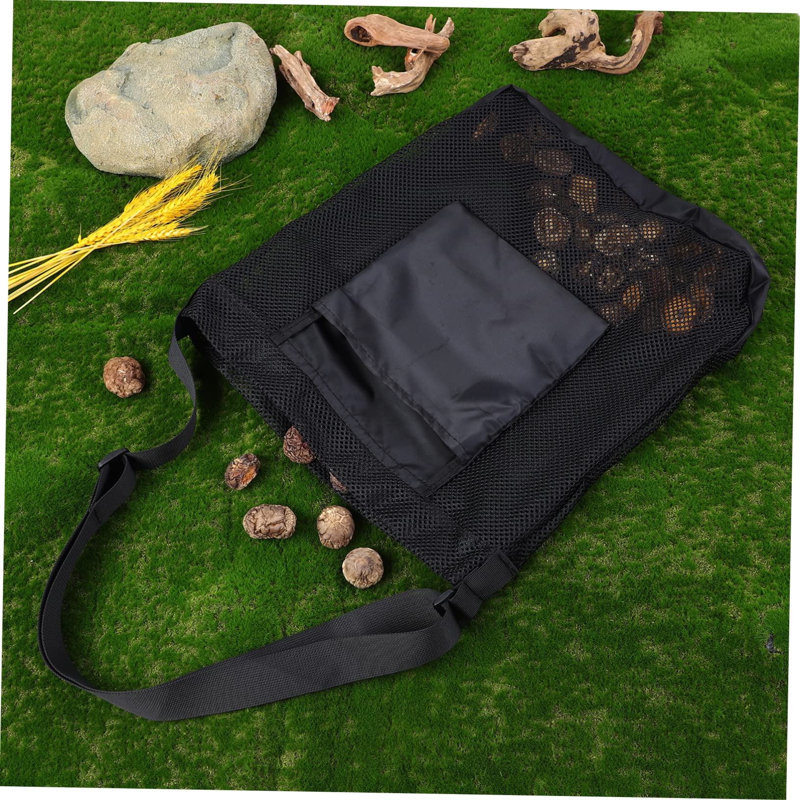 Bolsa de Forrajeo para Setas 2 Piezas de Poliéster Negro | Bandolera y Base Rígida, Malla Transpirable, Pensada para Recolección en Salidas al Bosque