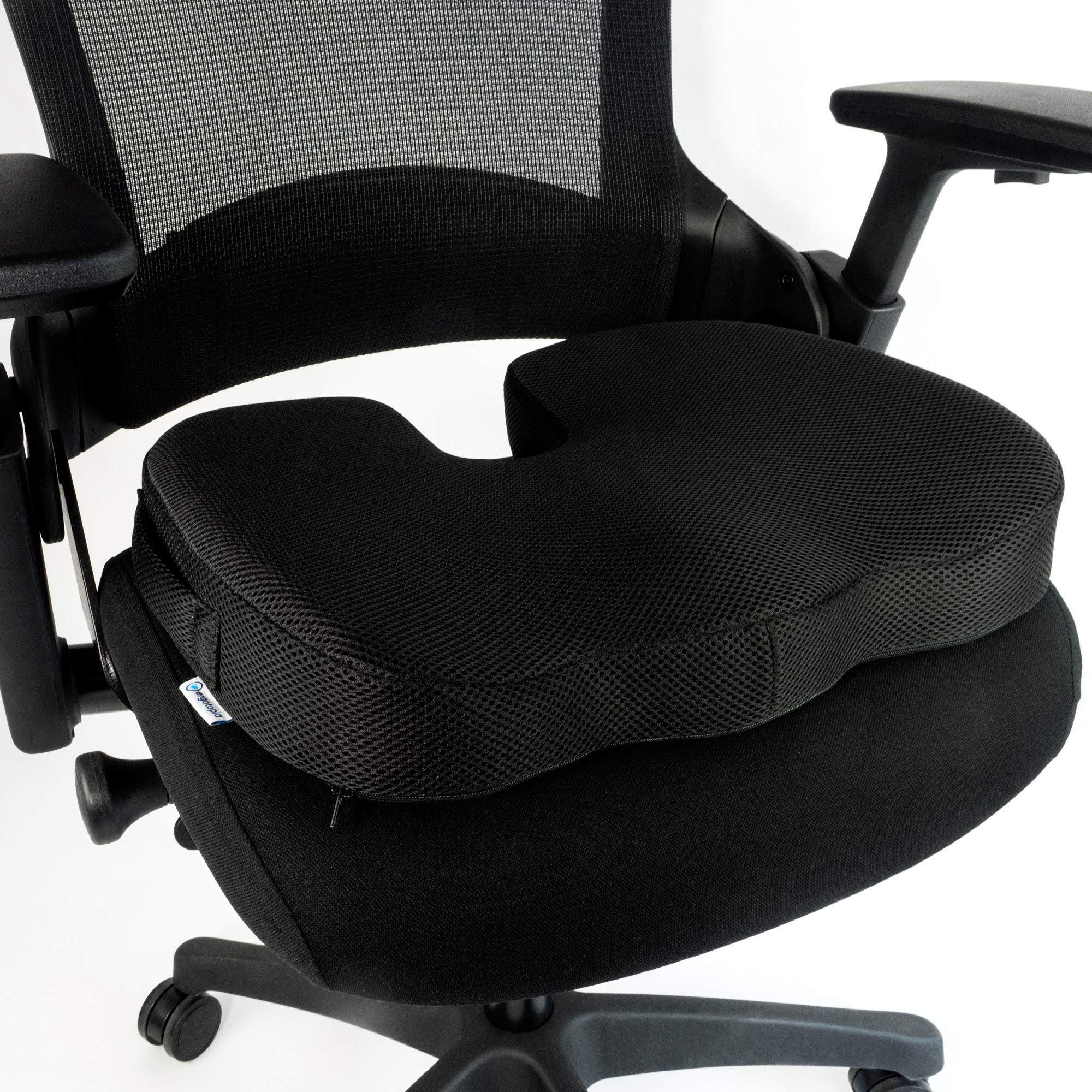 Ergotopia Cuscino Ortopedico per Sedute per Alleviare la Pressione, Cuscino per il Coccige in Memory Foam Viscoelastico Ottimizzato, Cuscino Ergonomico per Allenamento Funzionale (Nero)