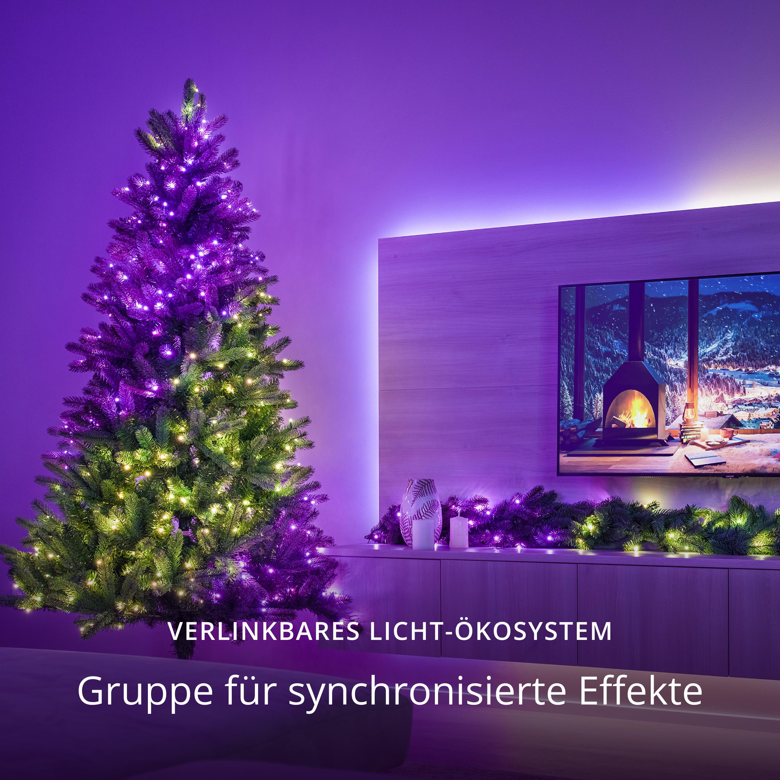 Twinkly Strings 400 LED RGB+ Weiß, LED-Lichterkette, Smarte LEDs für den Innen- und Außenbereich, Kompatibel mit Alexa und Google Home, IP44, App-Steuerung, Schwarzes Kabel, 32m