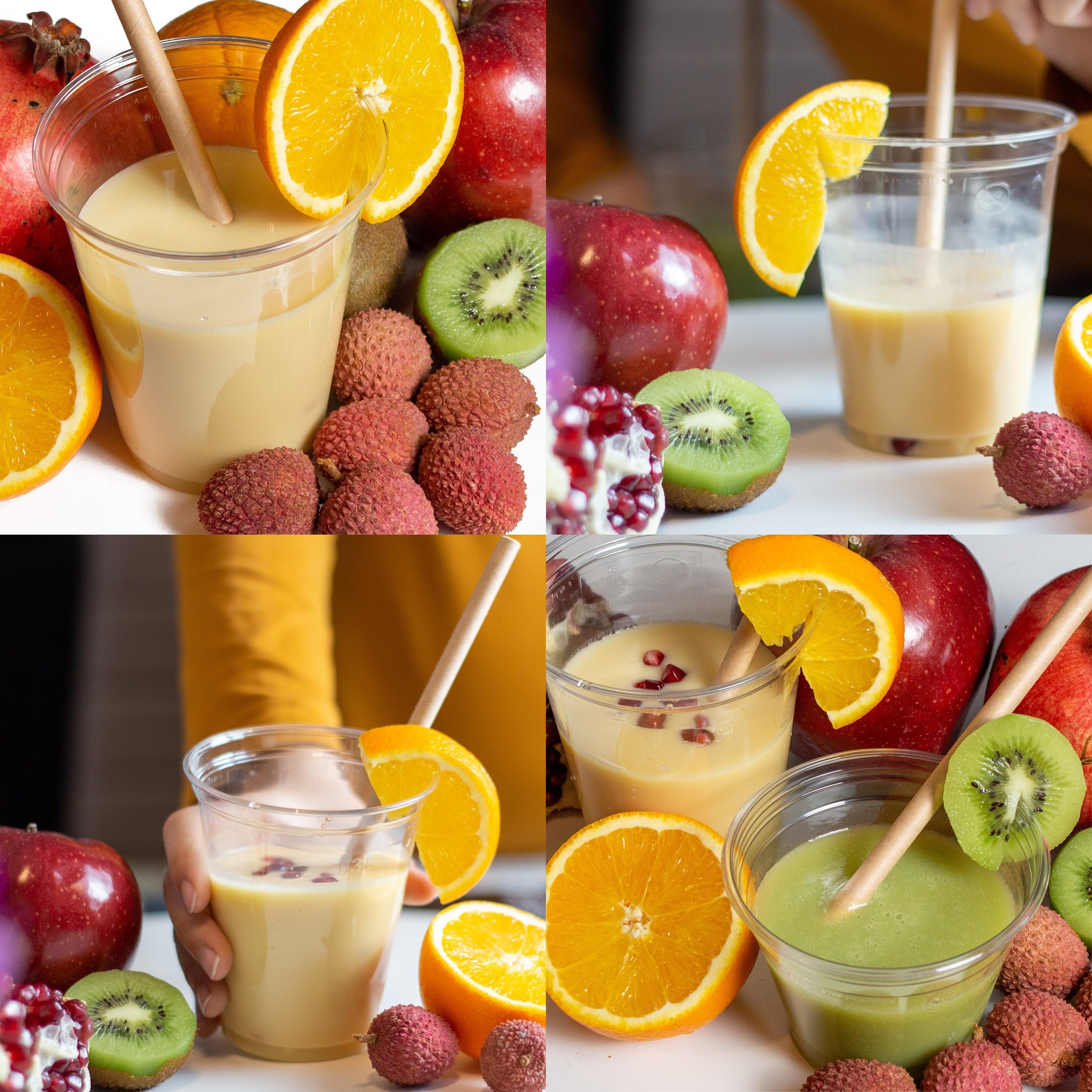 Commerline 50 Stück Smoothiebecher 300 ml mit Domdeckel + Rundloch, Smoothie Plastik Becher to go Plastikbecher, Trinkbecher Partybecher Kunststoffbecher, Smoothiesbecher