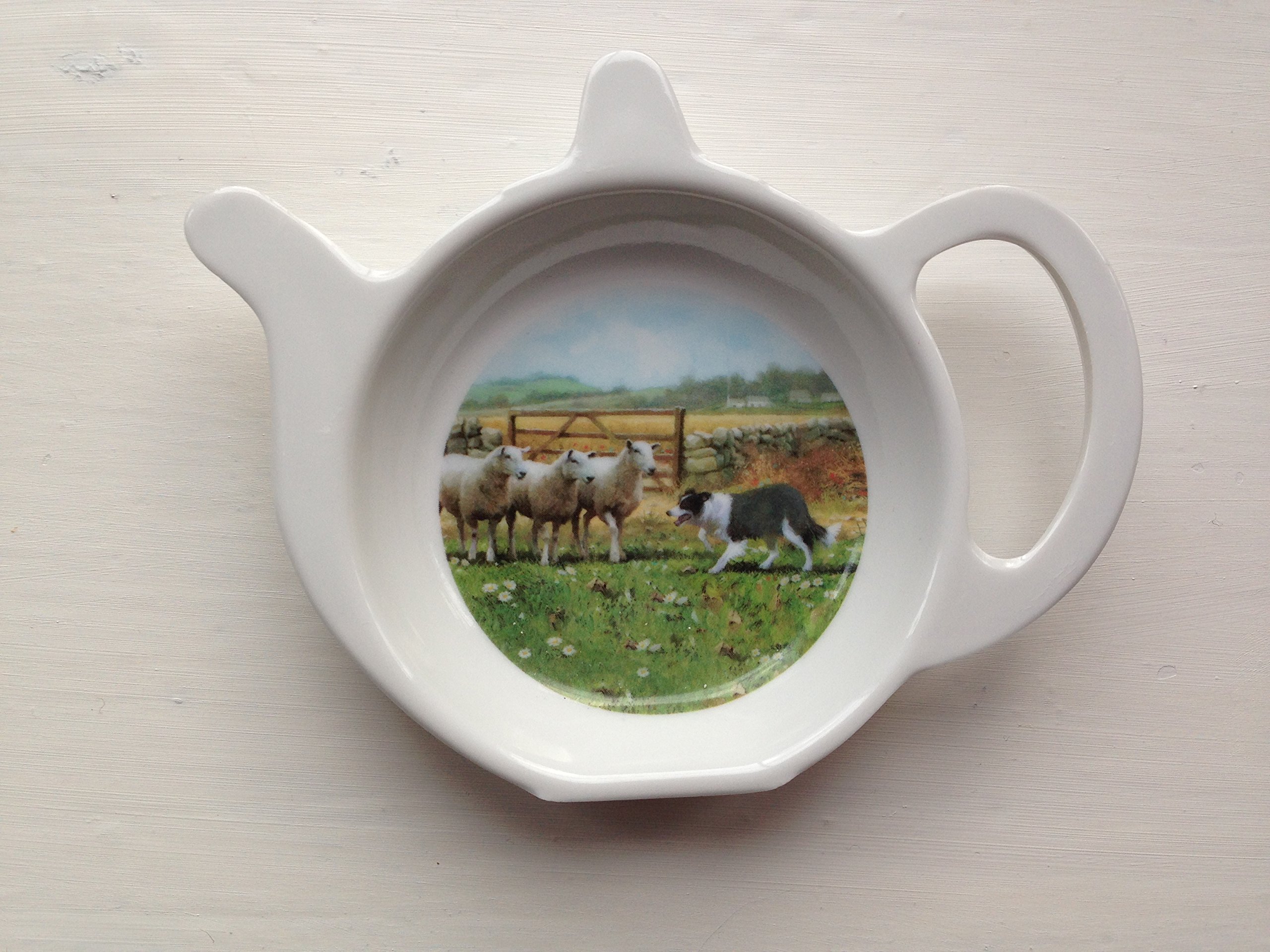 Macneil White, Light Grey Teabag Tea Bag Holder Melamine Sheep Sheepdog