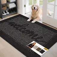 JSEI Door Mat 32"x 48",Absorbent Dirt Welcome Mat,Non-Slip Entryway Rugs Washable Indoor Entrance Mats, Low Profile Floor Mat for Entryway and Front Back Door,Black
