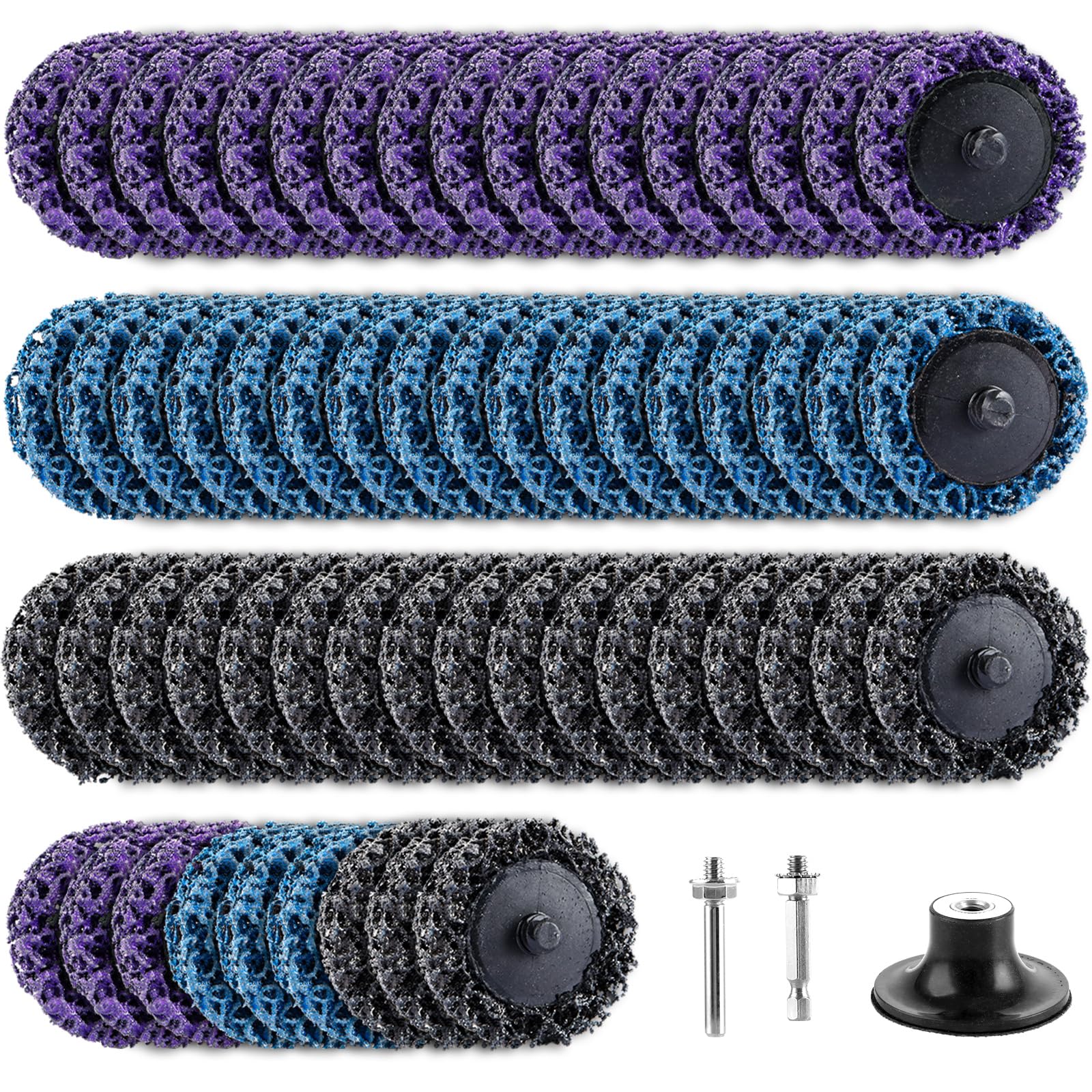 63 Pièces Disque Abrasif 50mm Kit Poncage Papier A Poncer, 60 Feuilles Noires Bleues Violettes, Tiges Ronde Hexagonale Plateau pour Accessoire Perceuse Métal Bois