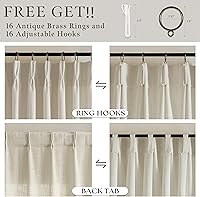 Vista 5 de Cortinas de lino plegadas de 108 pulgadas, juego de 2 paneles para sala de estar, dormitorio, estilo granja rústica, con pestaña trasera, plegadas