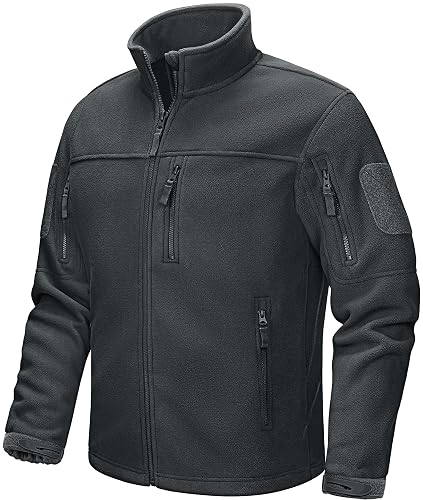 CRYSULLY Men's Fleece Jacket Winter Tactical Full-Zip Coat Military Jackets Multi Pockets