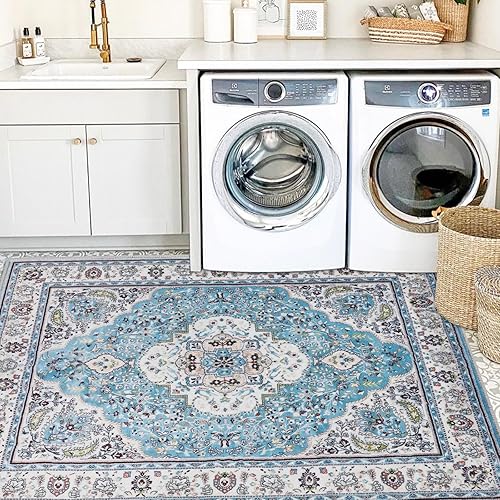 Miniatura 6 de COMSLE Alfombra de lana sintética de 4 x 6 pies para cocina, estilo bohemio, lavable, antideslizante, envejecida, alfombra de piso suave para