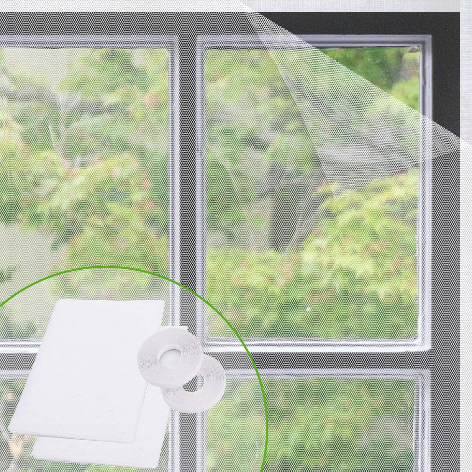 CyanCloud Mosquito Net for Window, DIY Self-Adhesive Window Screen Netting Mesh Curtain, 150x130cm Each, 2PCS Fly Window Screen Mesh Insect Netting with 2 Rolls Tapes, Mosquito Mesh Curtain Protector