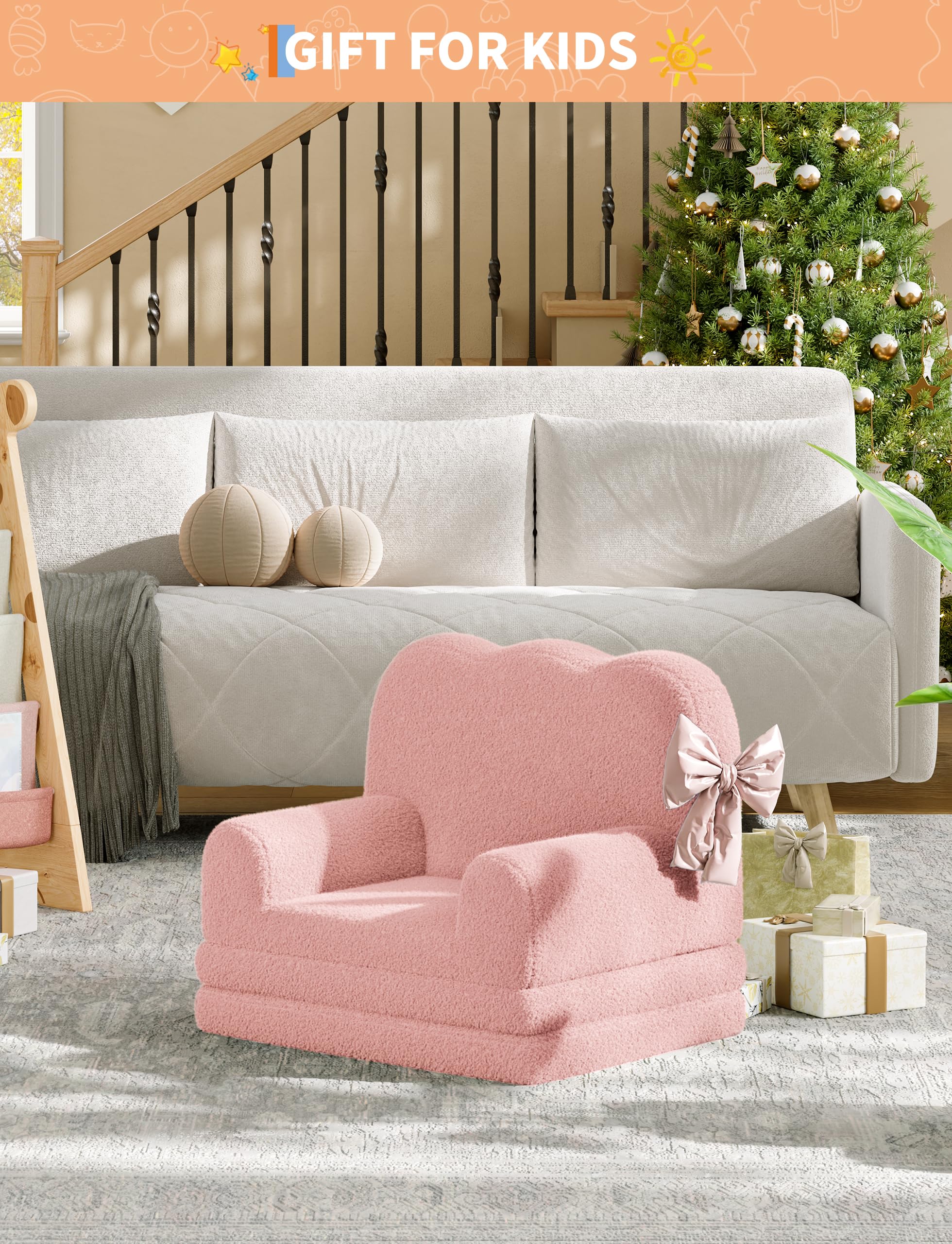 Garvee Kindersofa, 2-in-1 Konvertierbare Teddy Fleece Stoff Kleinkindsofa, weicher ausklappbarer Couch für Kinder, bequemes Kindersofa für das Spielzimmer, Kinderzimmer, Geburtstagsgeschenk