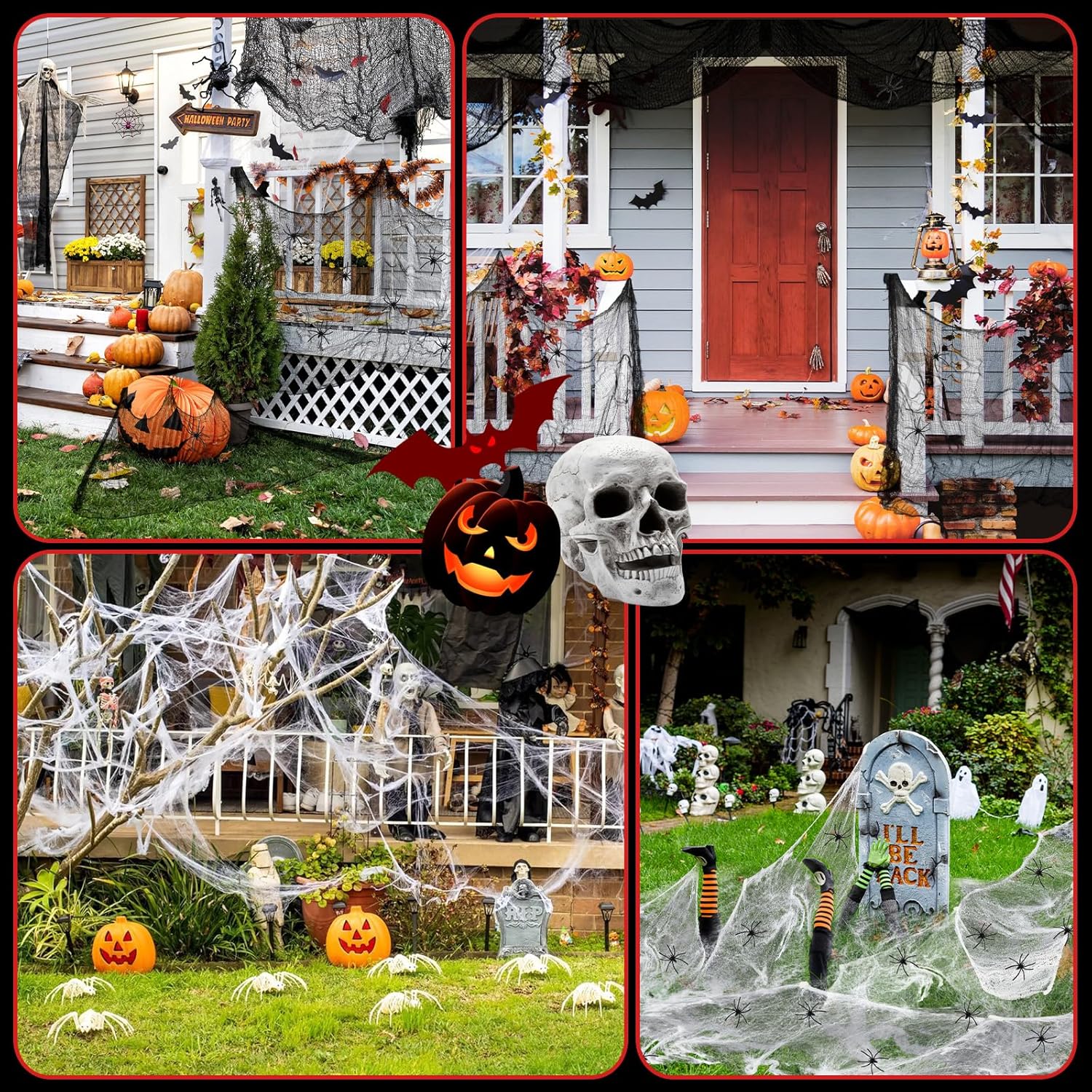 PinCute Halloween Decorations Indoor Outdoor- 5 Pack Creepy Cloth (30×72 in), 200Sqft Spider Web with 20 Spiders, Haunted House Props for Party Yard Window Porch Decor