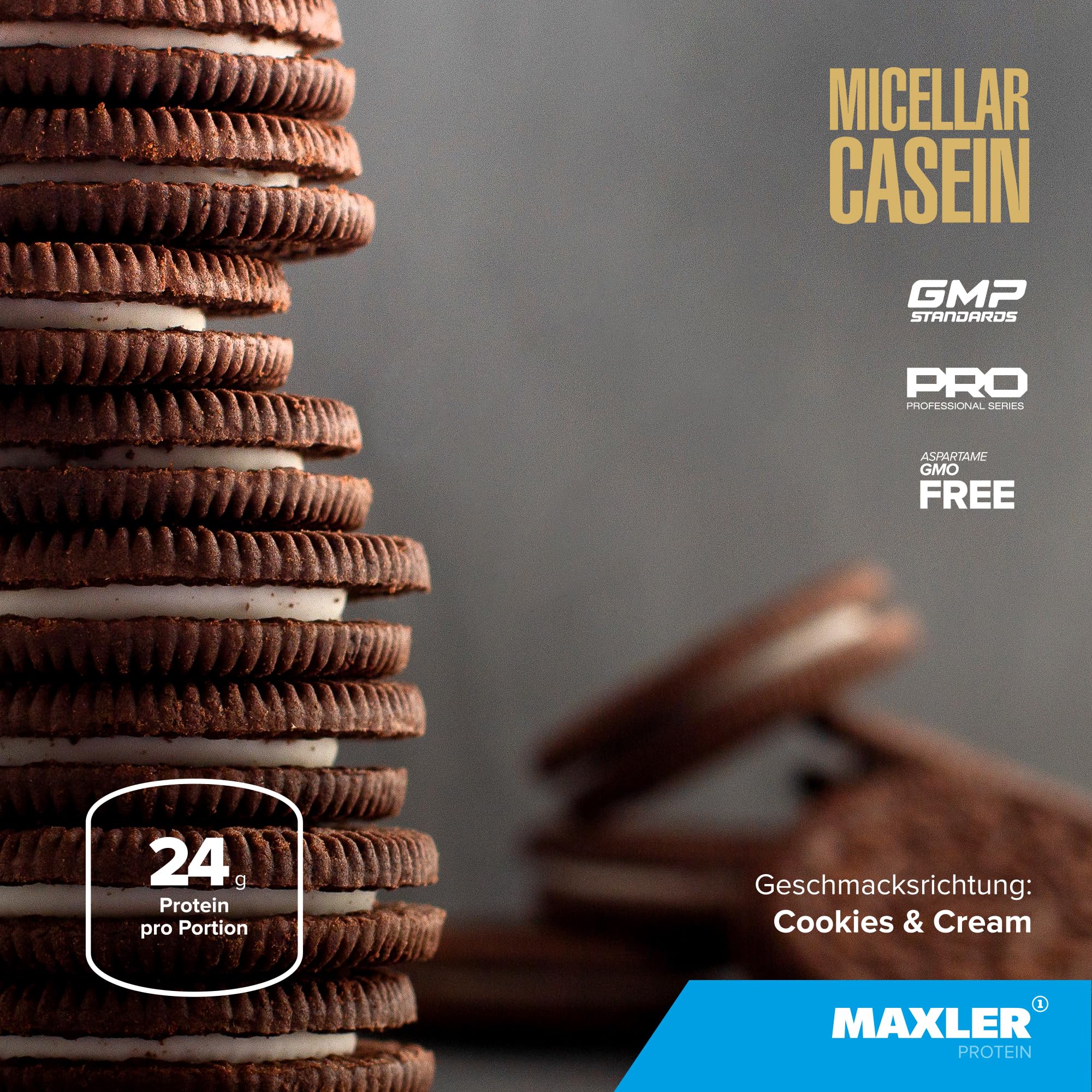 Maxler Caséine micellaire – 26 g de protéines par portion – Profil riche en acides aminés – Texture crémeuse – Goût agréable – Protéines de caséine issues de matières premières de qualité – Cookies