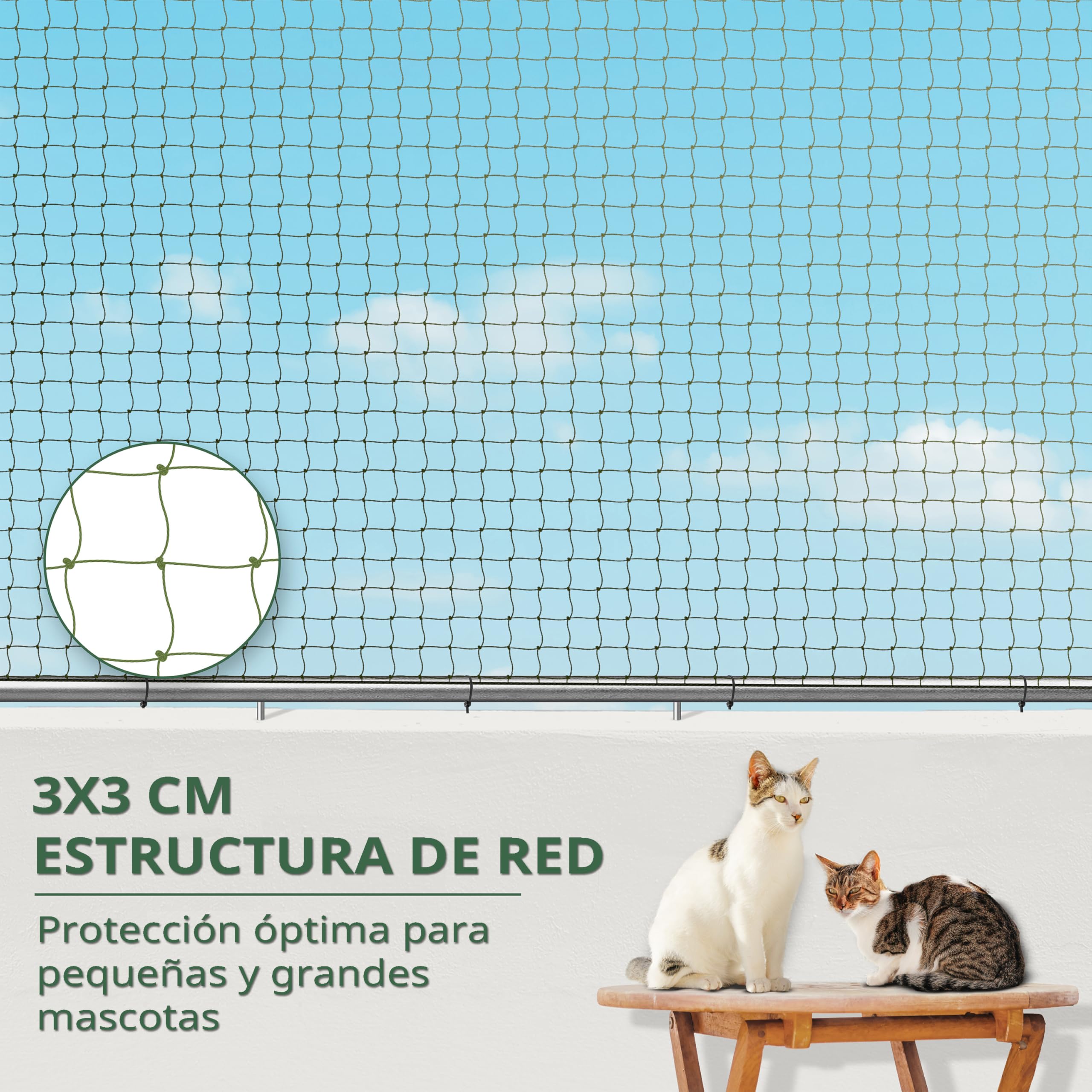 WOOWOOD® Red para Gatos terraza [Extra Reforzado con Alambre] | Red Gatos terraza | Red para Gatos | Red Gatos | Incluye Set de fijación | Red Gatos Ventanas | Malla para Gatos (4X3m)