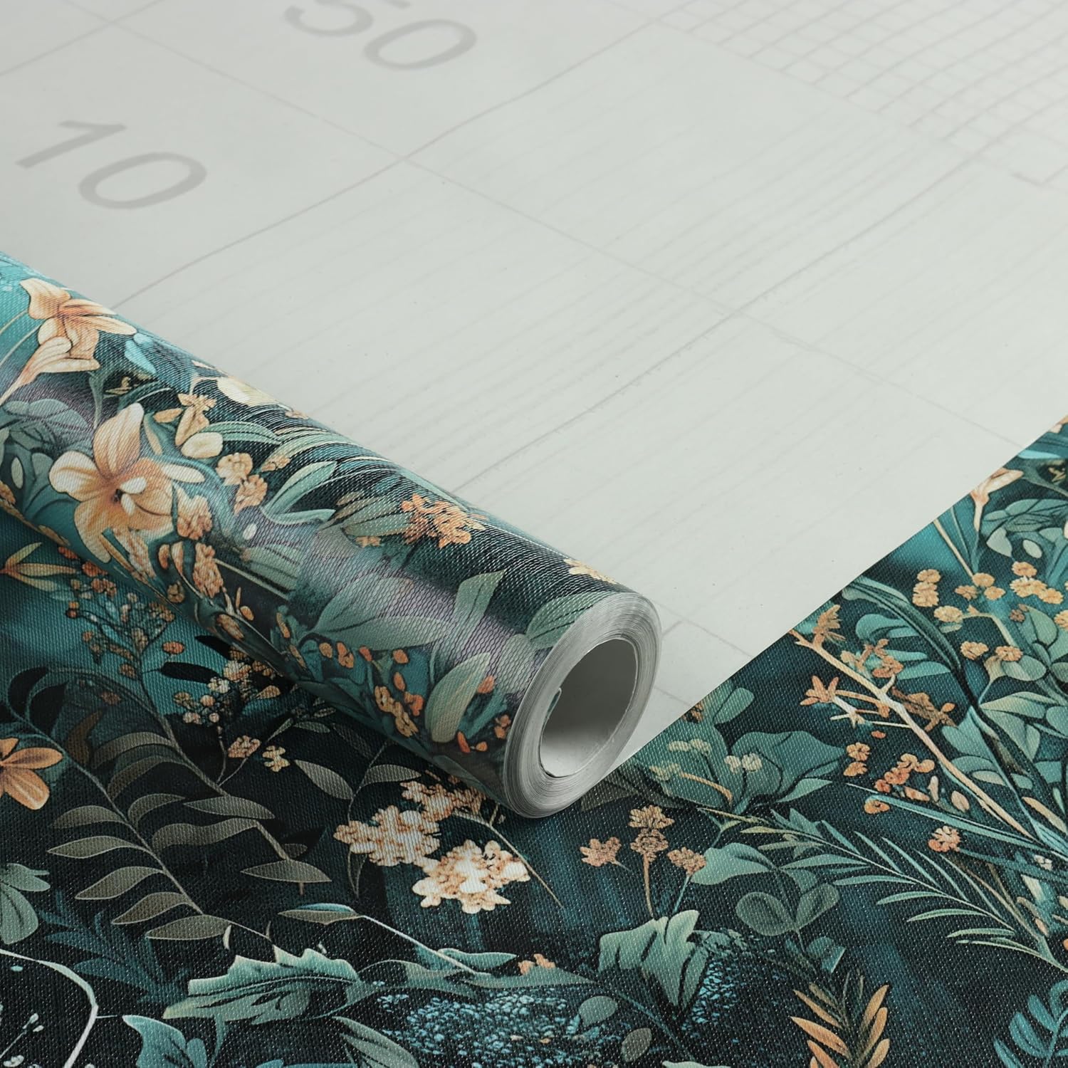 Floral Peel and Stick Wallpaper Green Flower Contact Paper 17.3inch x 118.1inch Botanical Self Adhesive Wallpaper for Bedroom Bathroom Vintage Decorative Cabinet Removable Paper Vinyl Roll